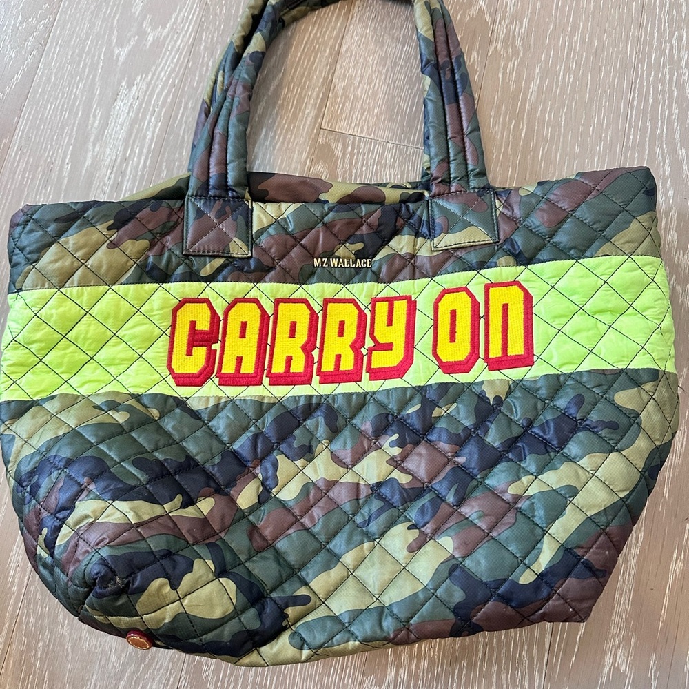 MZ Wallace Camouflage Tote with Bold Yellow Accent